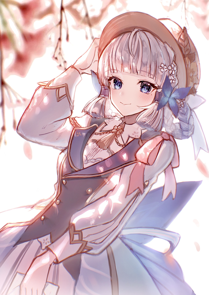 1girl, absurdres, ayaka_(genshin_impact), blue_dress, blue_eyes, blue_hair, blunt_bangs, blush