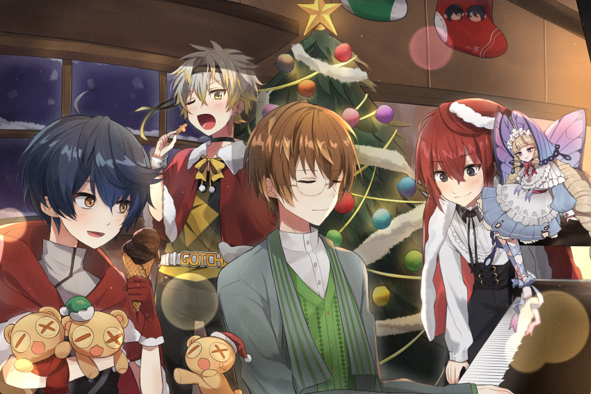 1girl, 4boys, absurdres, azusawa_mito, black_hair, blonde_hair, blush, brown_eyes