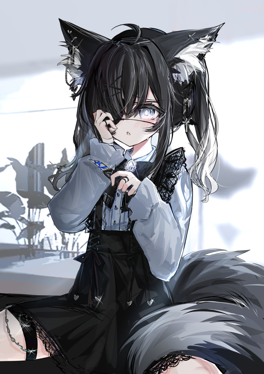 1girl, :o, absurdres, ahoge, animal_ear_fluff, animal_ears, bandaged_wrist, bandages