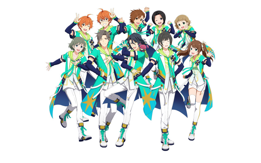 6+boys, ahoge, aoi_kyosuke, aoi_yusuke, arm_behind_back, asselin_bb_ii, black_hair, blonde_hair