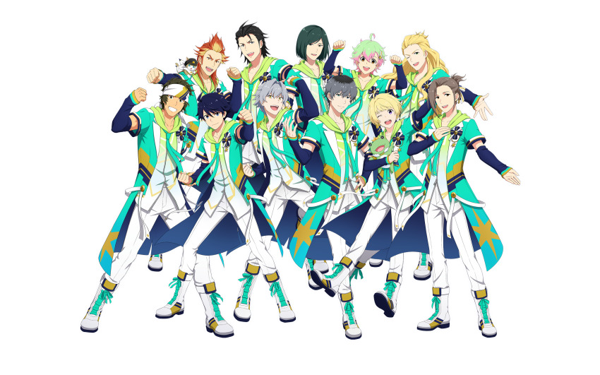 6+boys, ahoge, akai_suzaku, beit_(idolmaster), black_hair, blonde_hair, blue_eyes, blue_hair