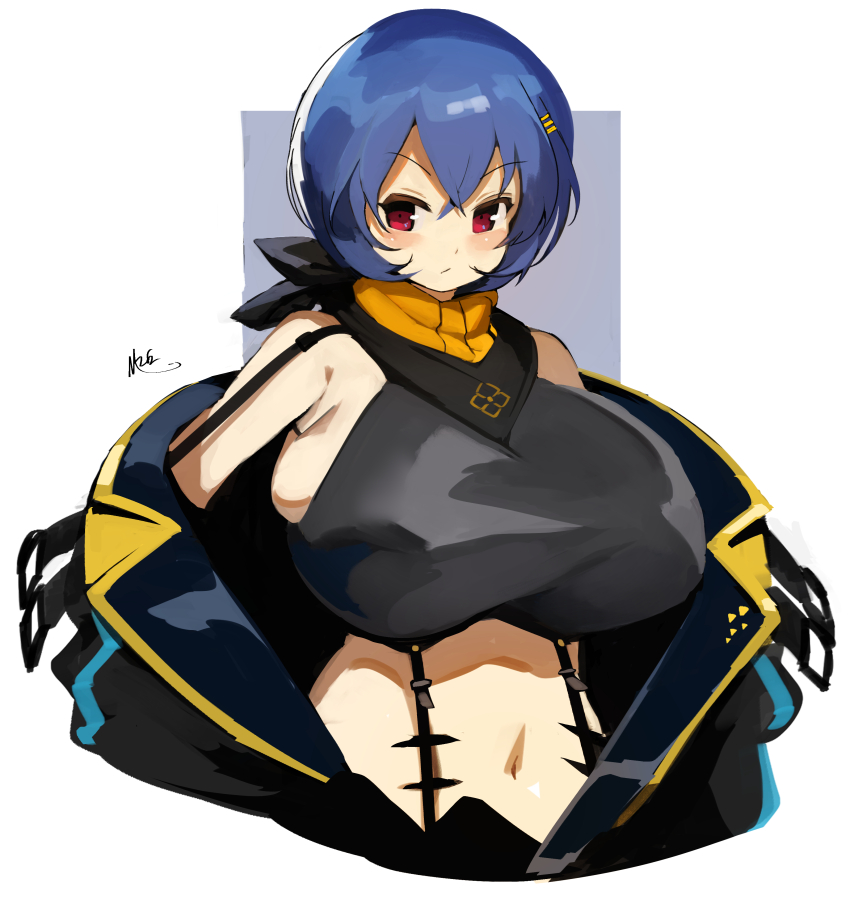 1girl, absurdres, amane_(senran_kagura), bare_shoulders, blue_hair, breasts, dot_nose, female_focus