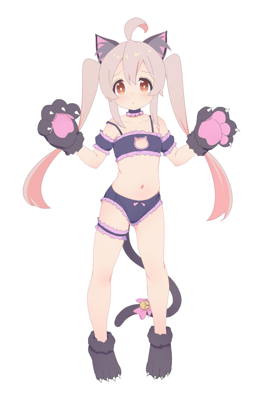 1girl, absurdres, ahoge, animal_ear_fluff, animal_ears, animal_hands, arm_garter, artist_name