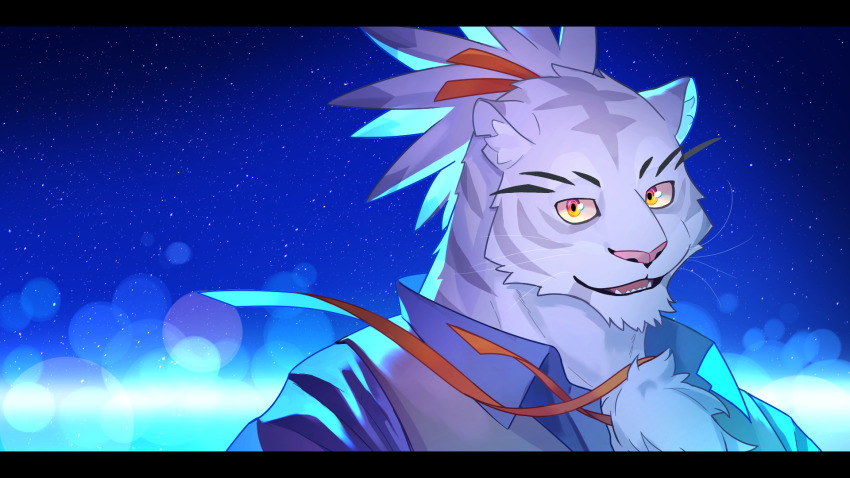 1boy, :3, animal_ear_fluff, animal_ears, animal_nose, backlighting, blue_background, blue_shirt