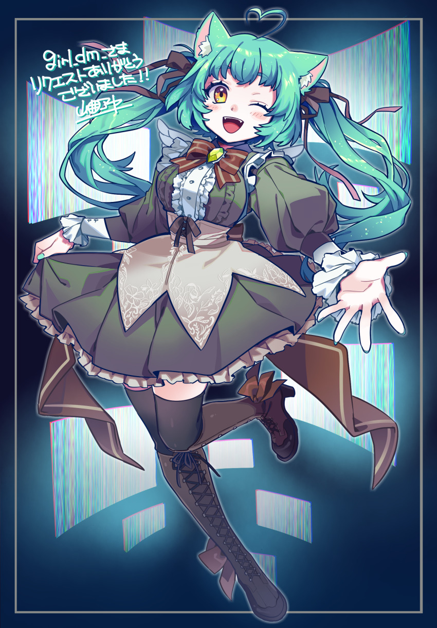 !, !!, 1girl, absurdres, ahoge, animal_ears, boots, bow