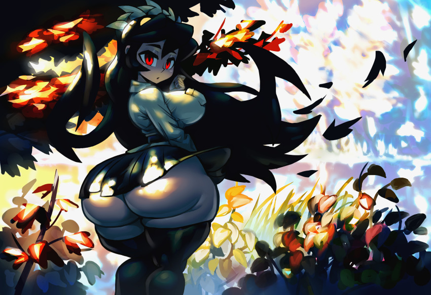 1girl, ass, breasts, filia_(skullgirls), highres, huge_ass, large_breasts, noonun