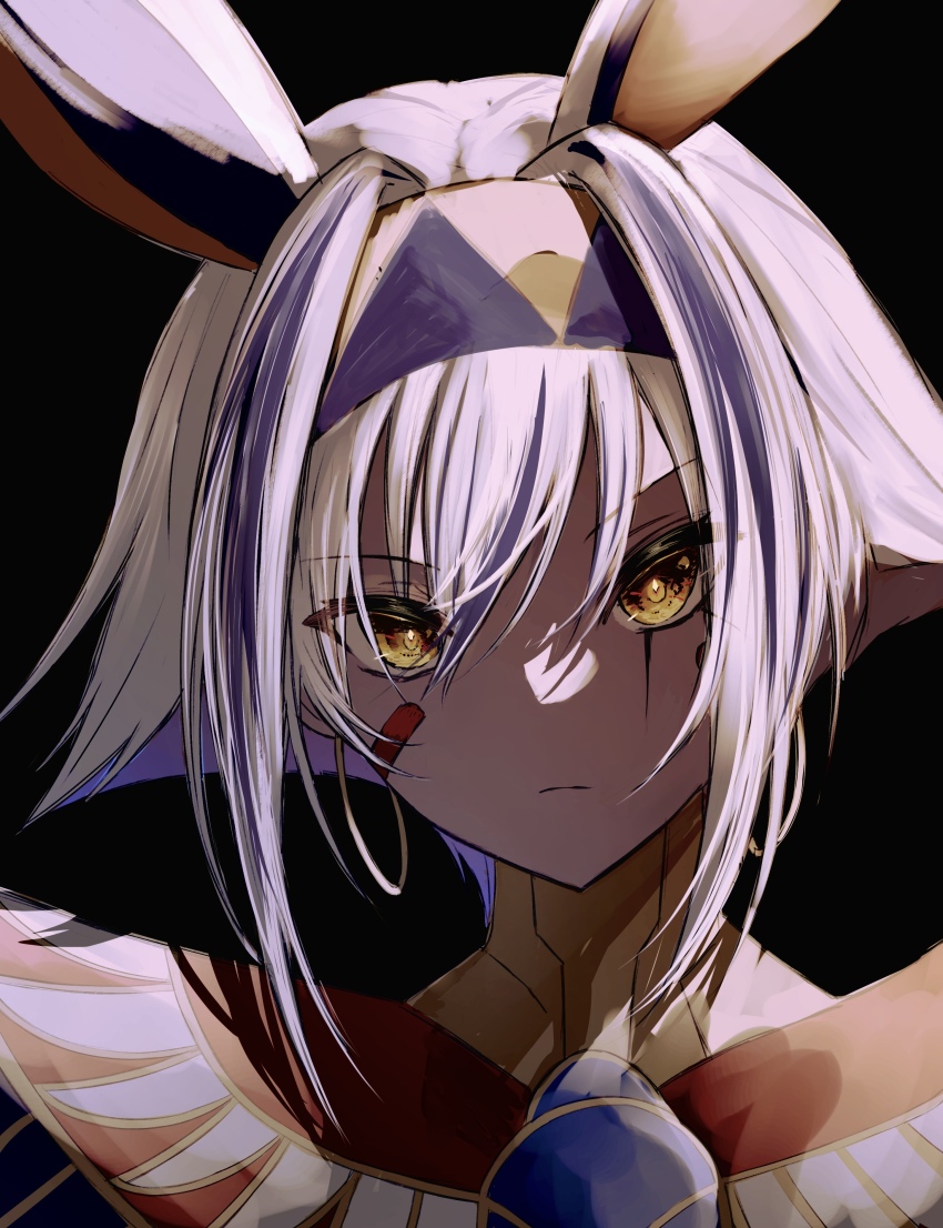 1girl, absurdres, animal_ears, antenna_hair, colored_inner_hair, dark-skinned_female, dark_skin, earrings