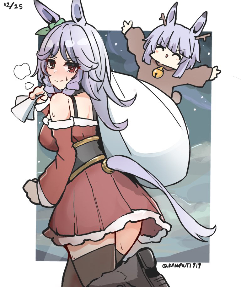 2girls, aged_down, airplane_arms, animal_costume, animal_ears, bare_shoulders, bell, blunt_bangs