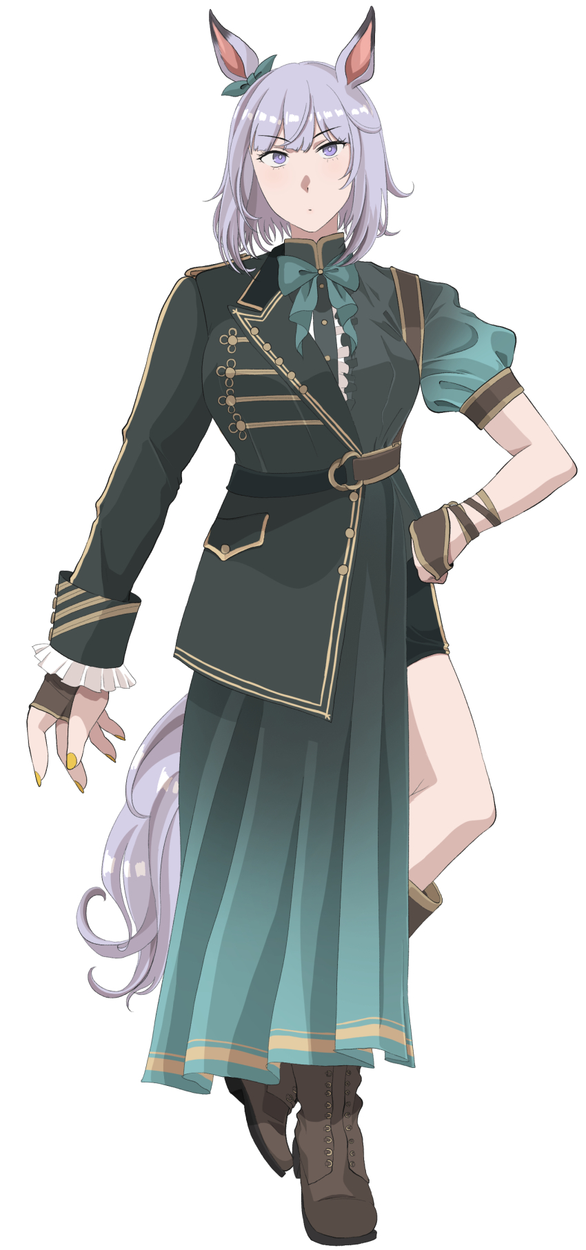 1girl, absurdres, animal_ears, belt, black_coat, black_shorts, boots, borrowed_character