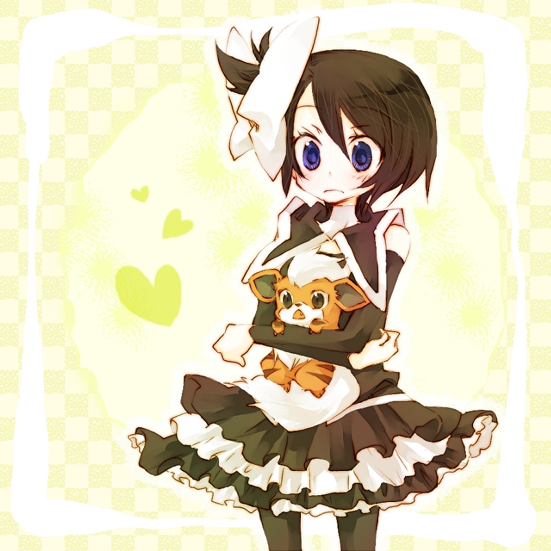 00s, 1girl, aged_down, amamiya_kabosu, baby_animal, bad_id, bad_pixiv_id, black_hair, blue_eyes, dog, gen_1_pokemon, gothic_lolita, growlithe, heart, kabosu00, lolita_fashion, marley_(pokemon), nintendo, pantyhose, pokemon, pokemon_(creature), pokemon_diamond/pearl/platinum, puppy, short_hair, very_short_hair