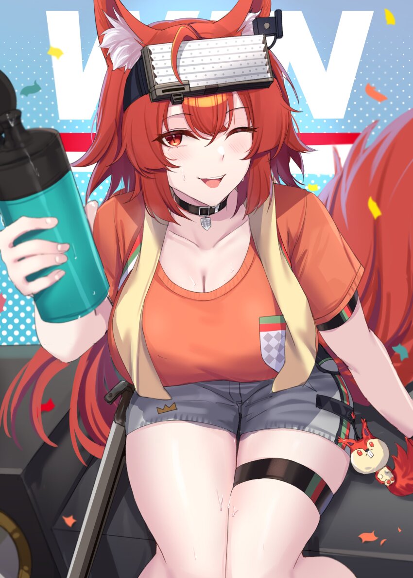 1girl, ;d, absurdres, animal_ear_fluff, animal_ears, arknights, black_choker, blush