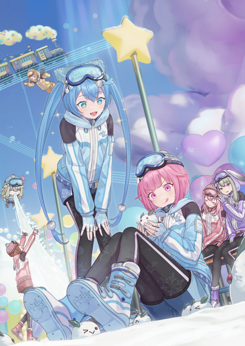 >_<, >_o, +_+, 6+girls, :q, ^_^, absurdres, animal_hood