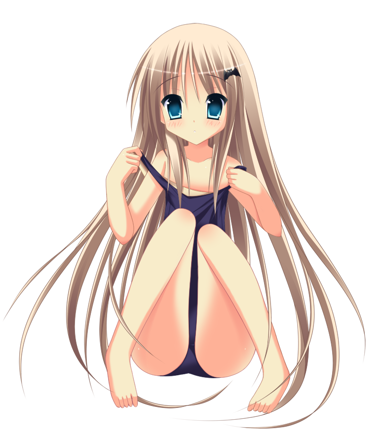 1girl, barefoot, blonde_hair, blue_eyes, clothes_pull, female_focus, flat_chest, full_body