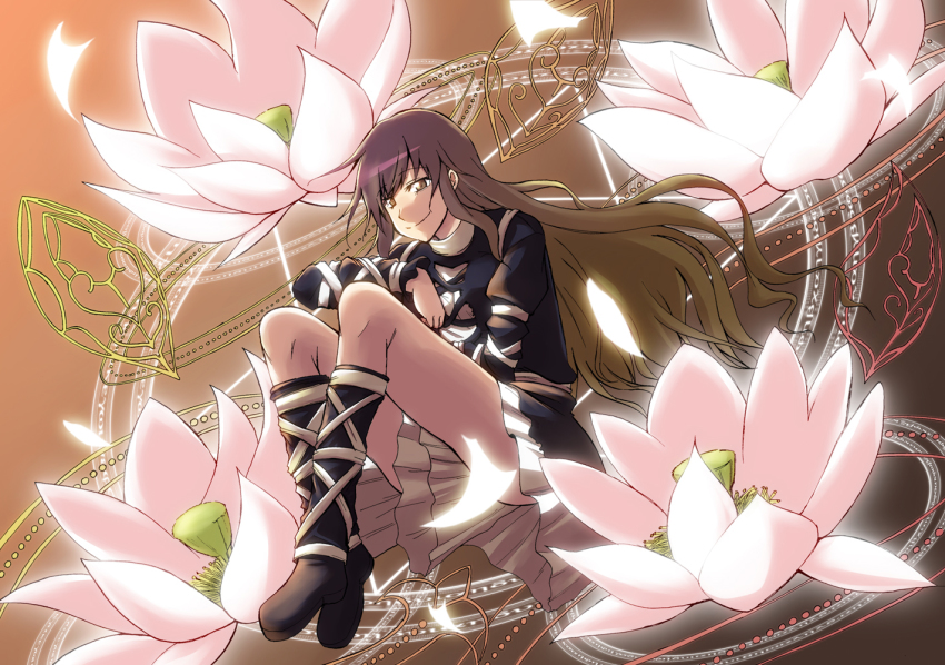 1girl, dress, female_focus, flower, gradient_hair, hijiri_byakuren, long_hair, lotus