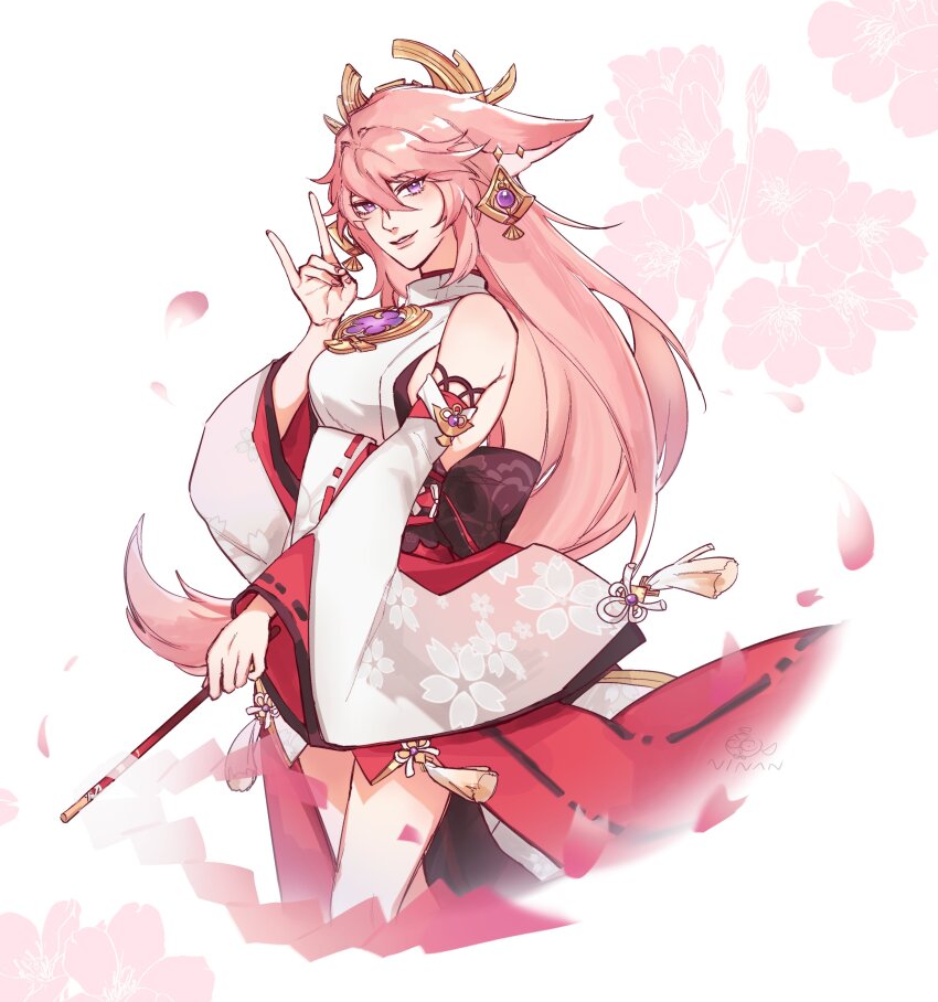 1girl, absurdres, artist_logo, bare_shoulders, breasts, cherry_blossom_print, cherry_blossoms, closed_mouth