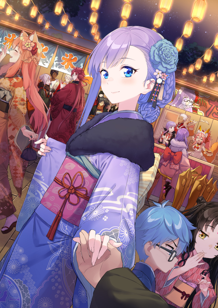 6+boys, 6+girls, animal_ears, archer_(fate), arjuna_(fate), bb_(fate), bb_(fate/extra), black_hair