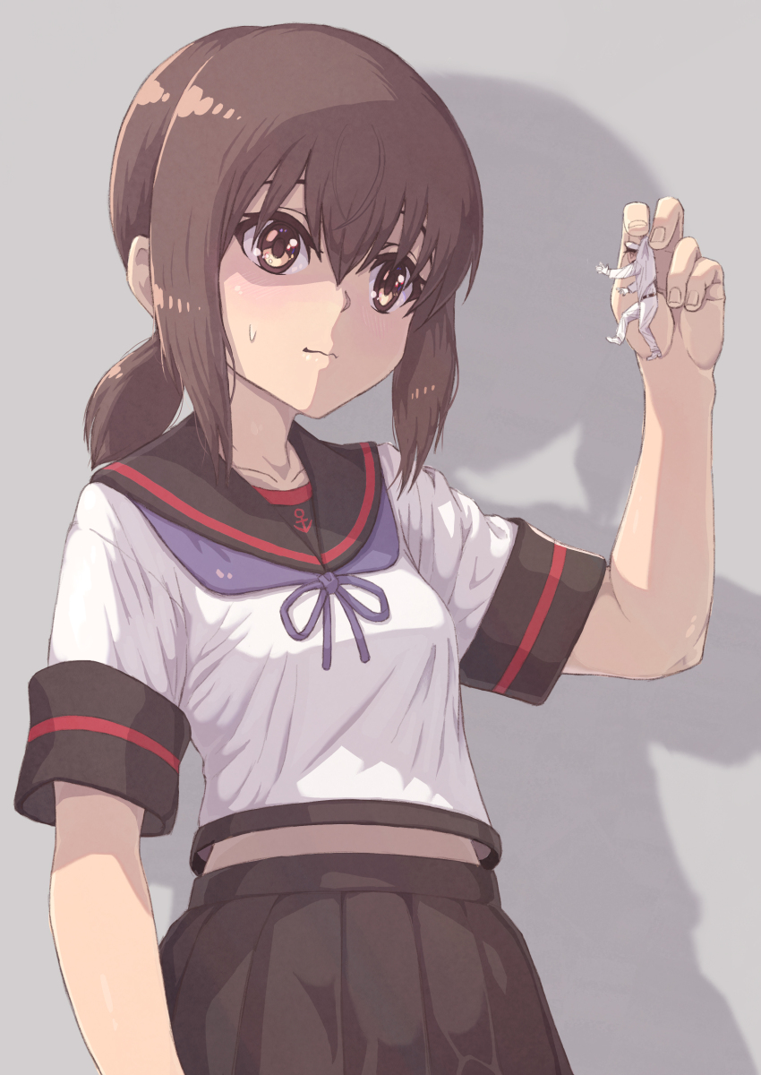 1boy, 1girl, absurdres, admiral_(kancolle), breasts, brown_eyes, brown_hair, carrying