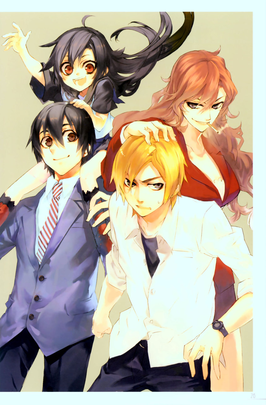 2boys, 2girls, age_difference, carrying, child, cigarette, denpa_teki_na_kanojo, highres