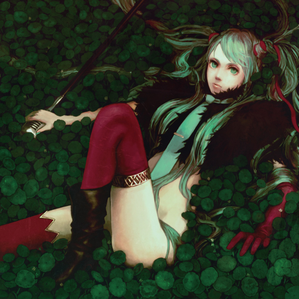 aqua_hair, chatalaw, hatsune_miku, microphone, necktie, solo, thighhighs, twintails