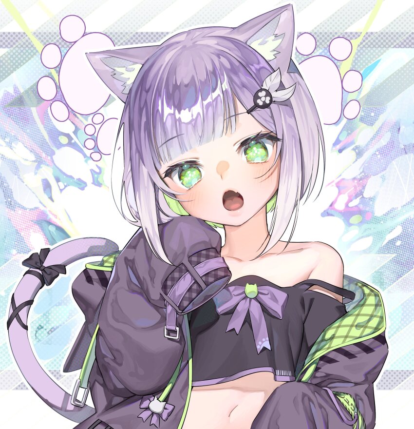 1girl, absurdres, animal_ears, black_shirt, cat_ears, cat_girl, cat_tail, colored_inner_hair