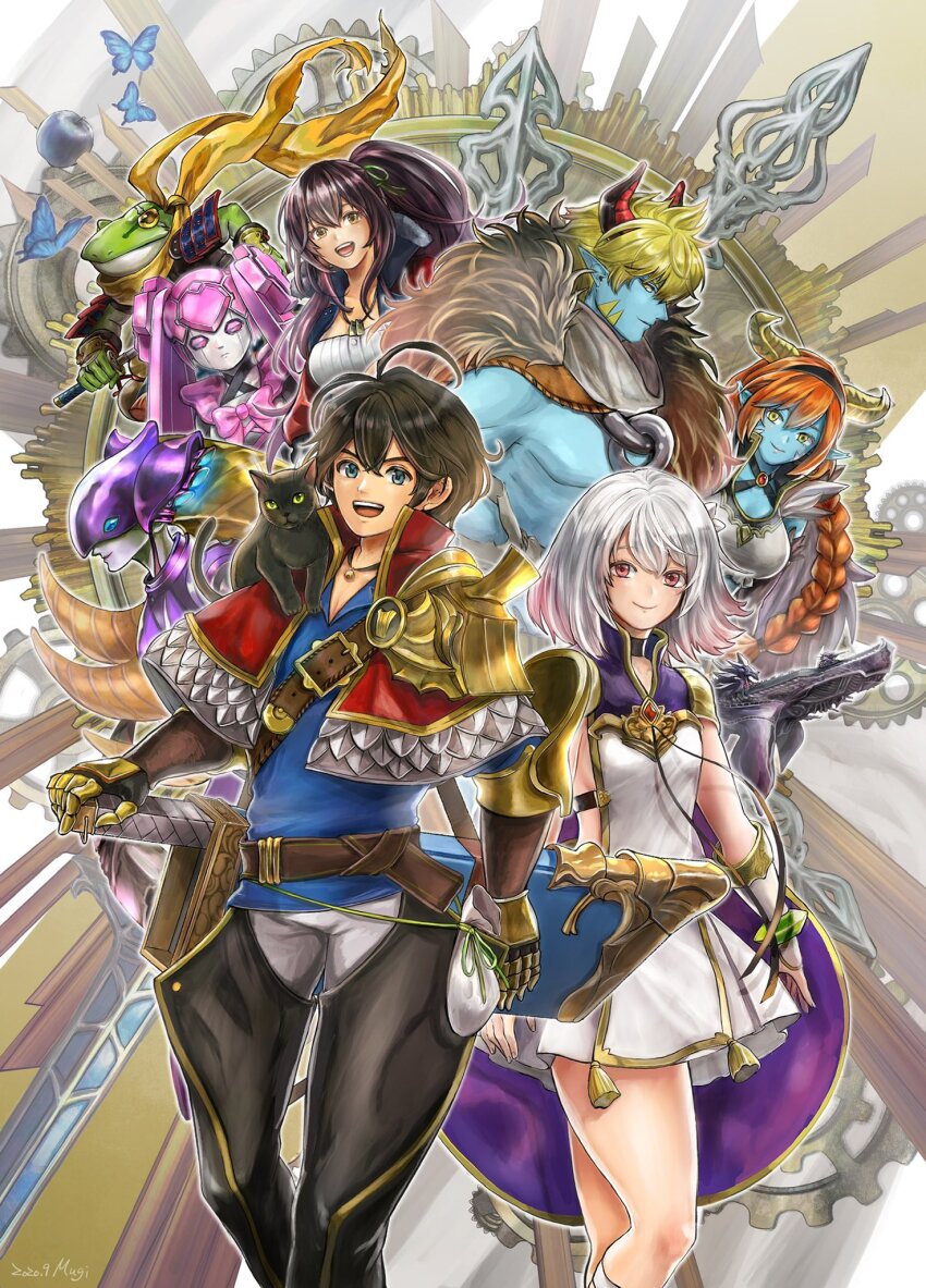 3boys, 5girls, ahoge, aldo_(another_eden), altena_(another_eden), amy_(another_eden), android, another_eden