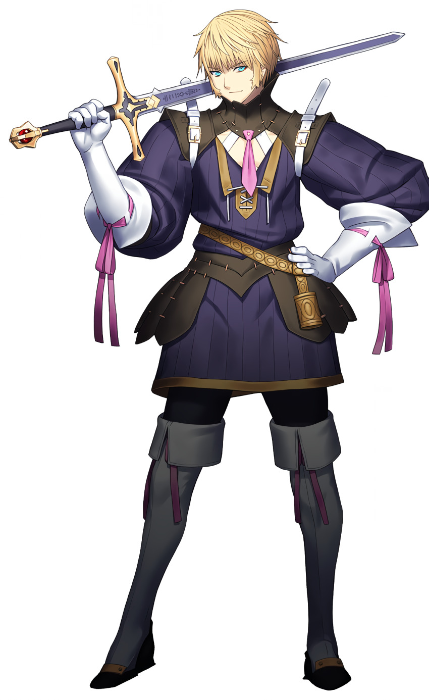 1boy, artist_request, blonde_hair, blue_eyes, cuts, door, durandal_(fate), fate/grand_order