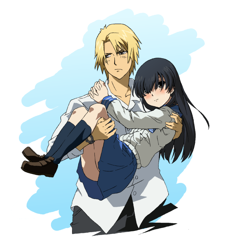 1boy, 1girl, blush, carrying, denpa_teki_na_kanojo, juuzawa_juu, narusemi, ochibana_ame