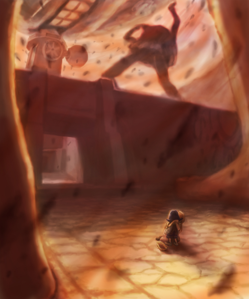 1boy, 1girl, age_difference, clock, clock_tower, cremia, epic, four_giants, gagame, giant, hug, kafei, mask, moon, nintendo, the_legend_of_zelda, the_legend_of_zelda:_majora's_mask, tower, utsugame