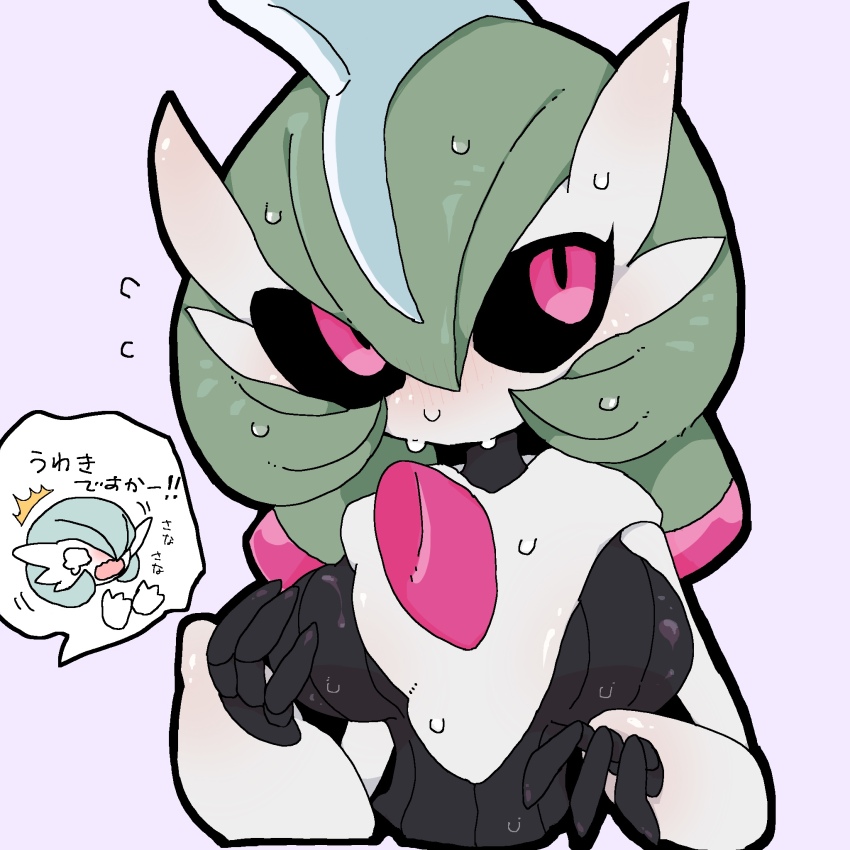 2girls, ^^^, alternate_color, black_outline, black_sclera, black_skin, blue_hair, blush