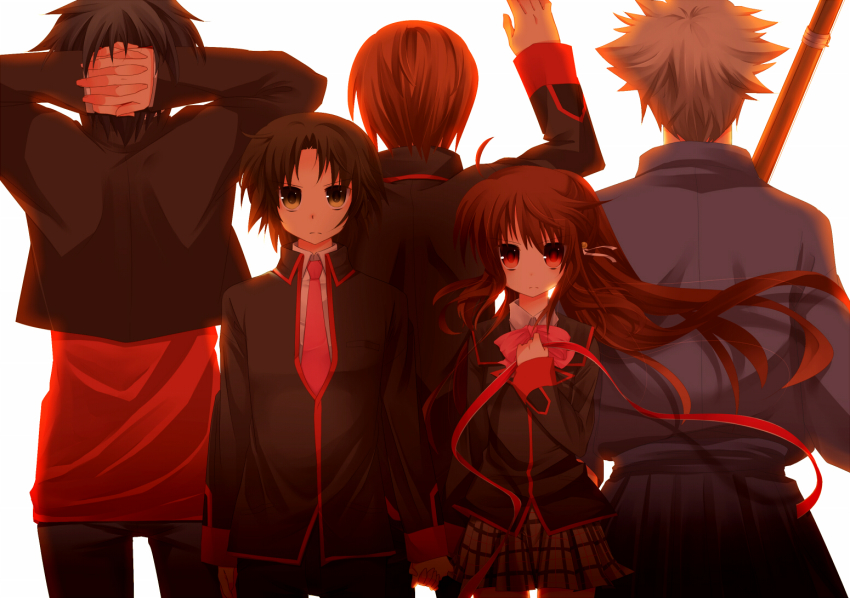 1girl, 4boys, back-to-back, bad_id, bad_pixiv_id, inohara_masato, japanese_clothes, little_busters!