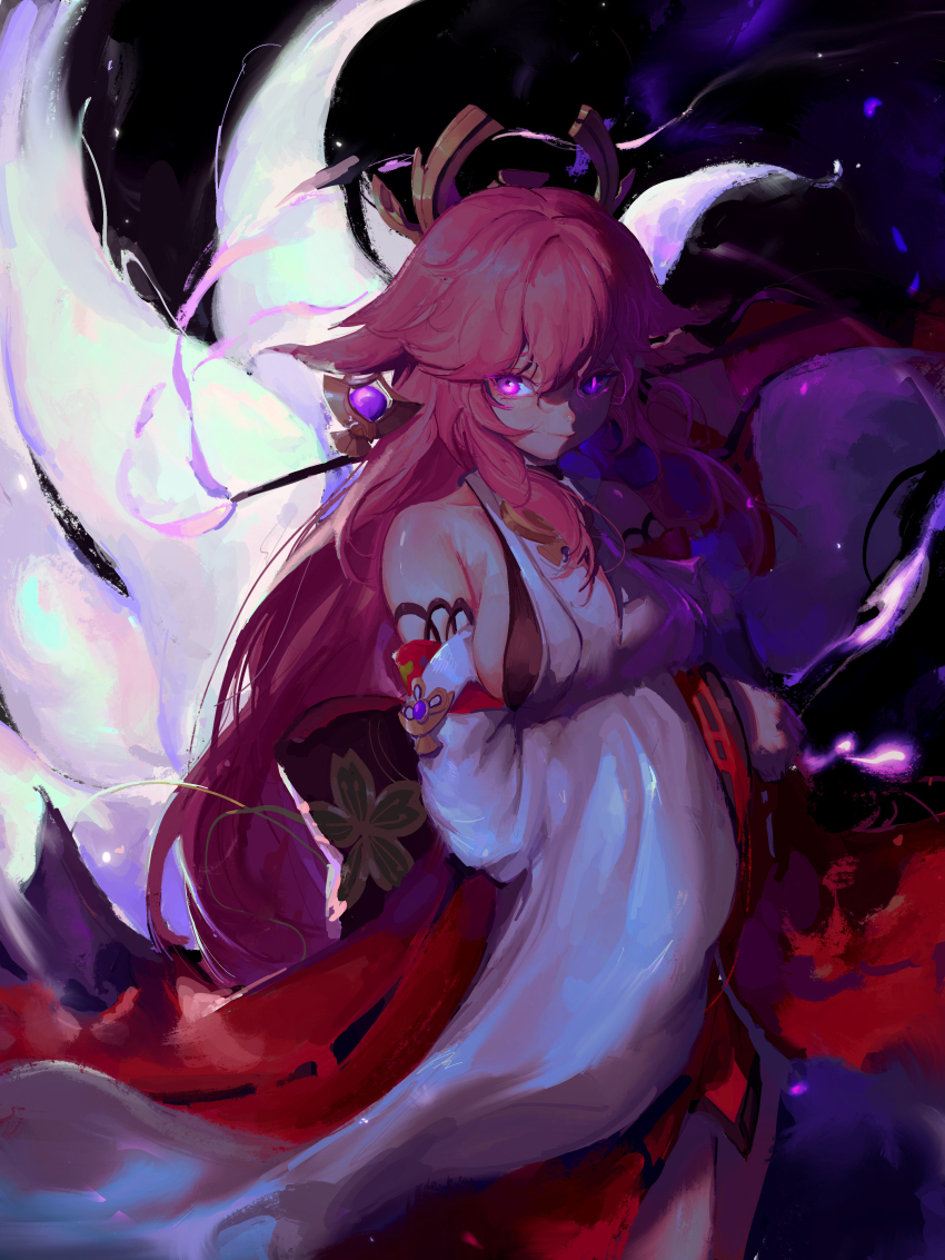 1girl, absurdres, animal_ears, detached_sleeves, earrings, floppy_ears, fox_ears, fox_girl