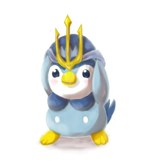 clothed_pokemon, cosplay, crown, empoleon, empoleon_(cosplay), gen_4_pokemon, nintendo, no_humans, piplup, pokemon, pokemon_(creature), simple_background, solo, white_background, yoshizaki_kan