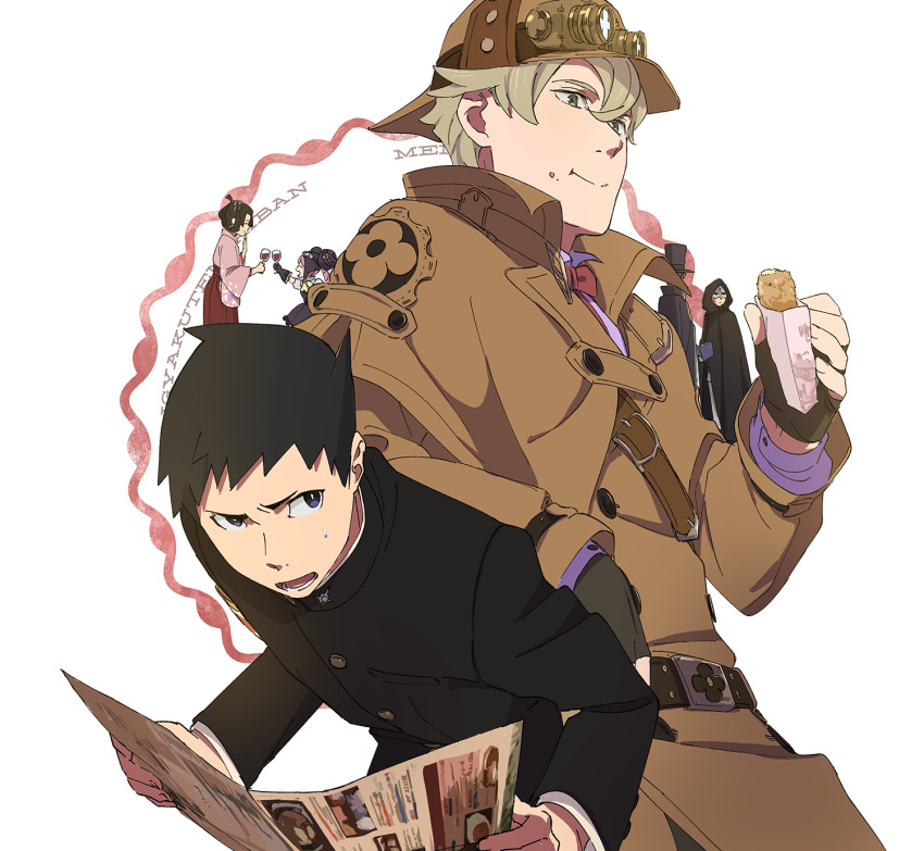 2girls, 4boys, ace_attorney, armband, barok_van_zieks, belt, black_eyes, black_hair