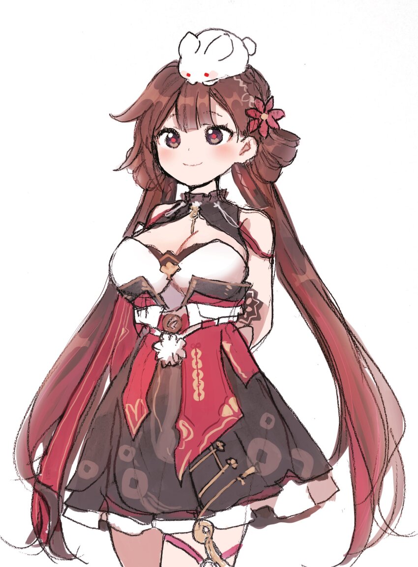 1girl, 5rwpvc, absurdres, animal, animal_on_head, bare_shoulders, blush, breasts