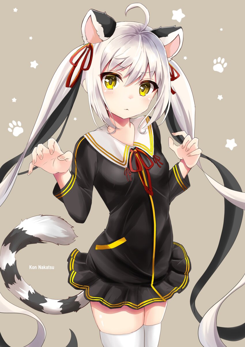 1girl, absurdres, ahoge, animal_ears, black_dress, cat_ears, cat_tail, dress