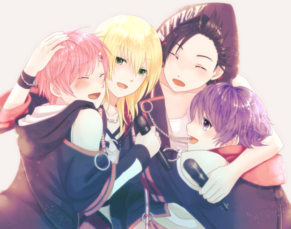 4boys, black_hair, blonde_hair, blush, closed_eyes, fujiwara_soushi, green_eyes, hachi8suka