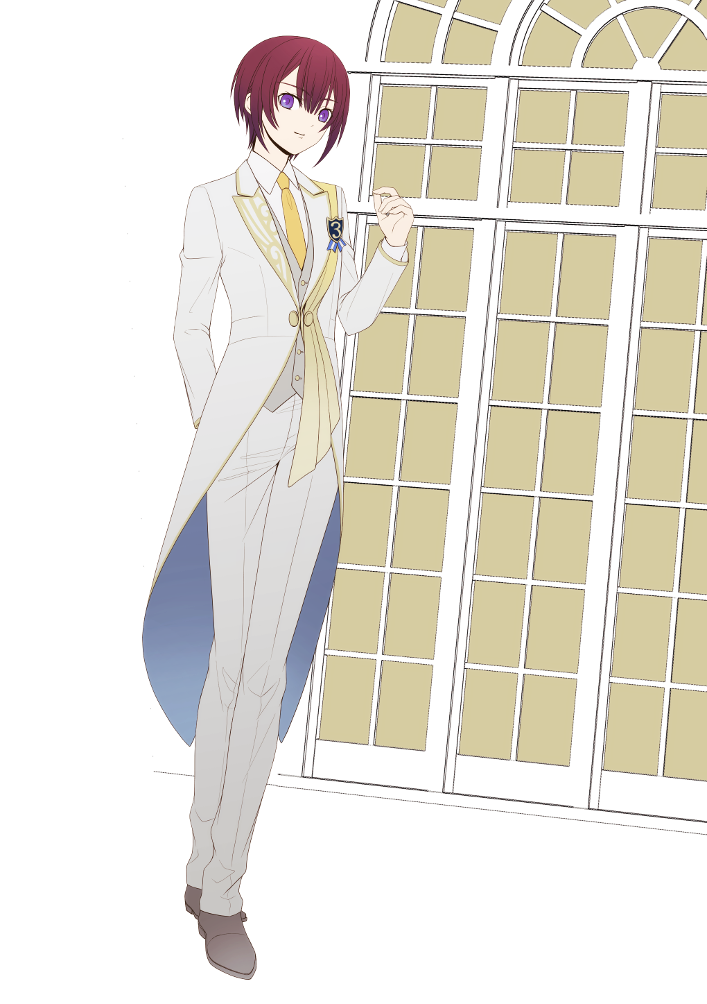 1boy, collared_shirt, formal_clothes, full_body, grey_vest, highres, long_sleeves, looking_at_viewer