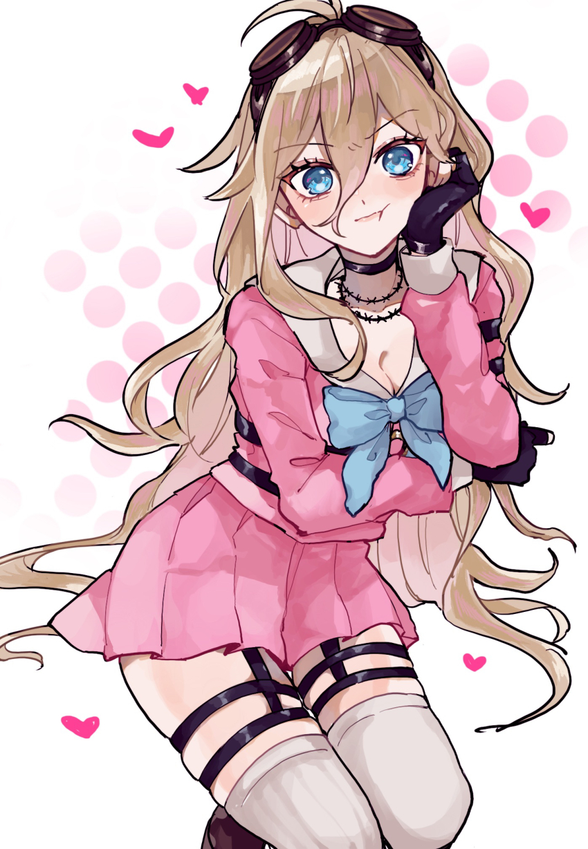 1girl, barbed_wire, black_choker, black_gloves, blue_bow, blue_bowtie, blush, bow