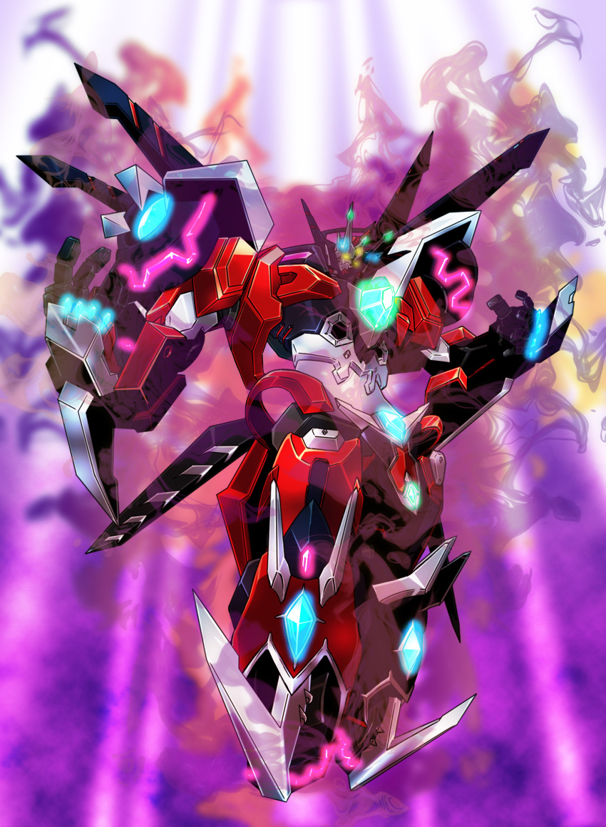 aura, full_body, glowing, glowing_eyes, gravalin, highres, mecha, no_humans, open_hands, oro_(0117002), robot, science_fiction, solo, super_robot, super_robot_wars, super_robot_wars_30, yellow_eyes