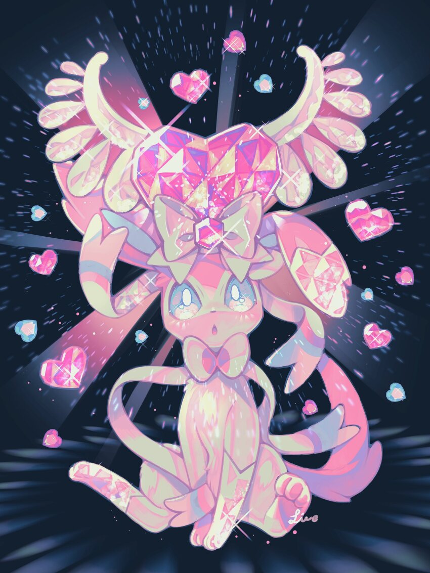 blue_eyes, bow, forked_tail, gen_6_pokemon, heart, highres, nintendo, no_humans