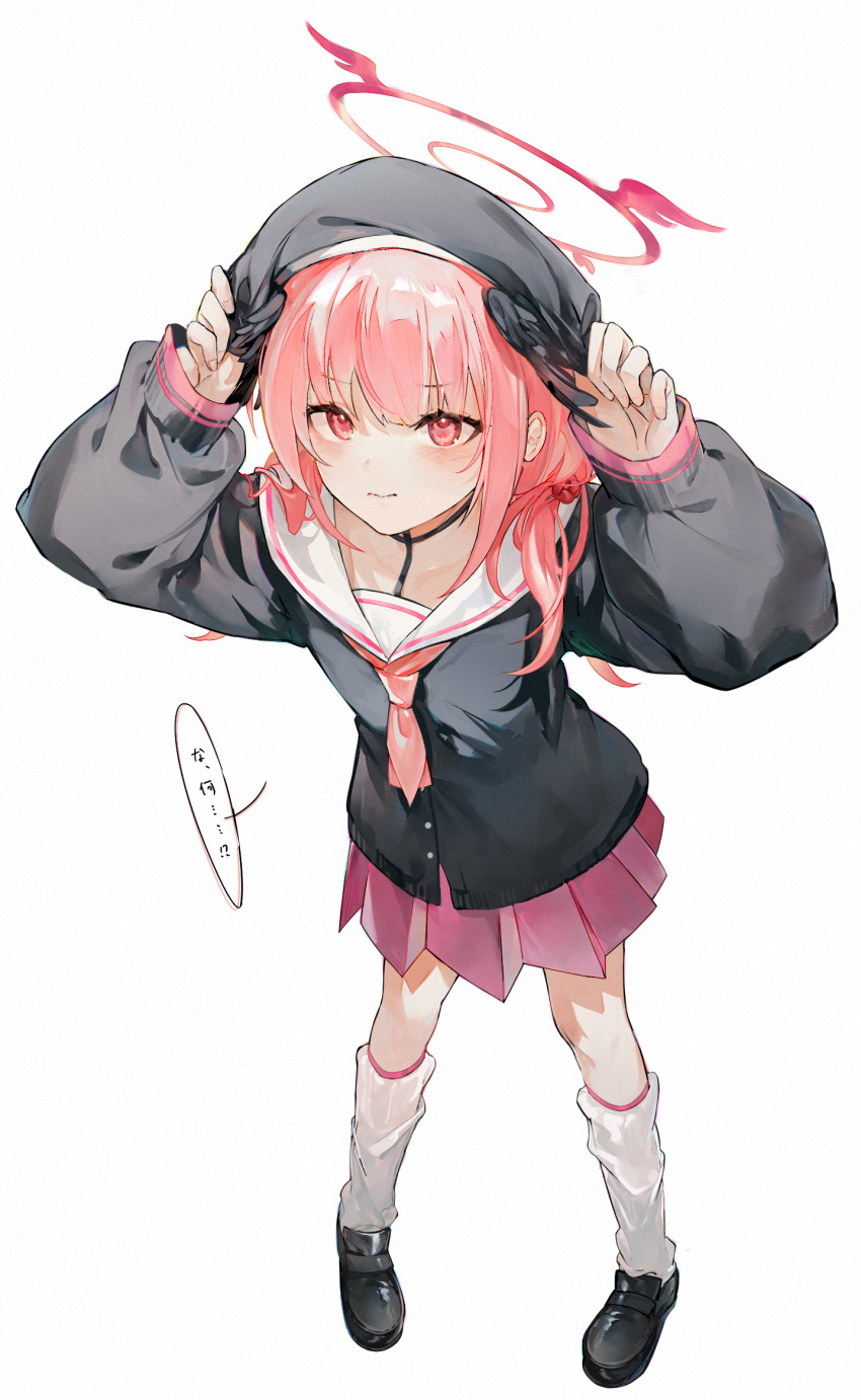 1girl, amano_(amn_amn), beret, black_hat, black_shoes, black_wings, blue_archive, closed_mouth