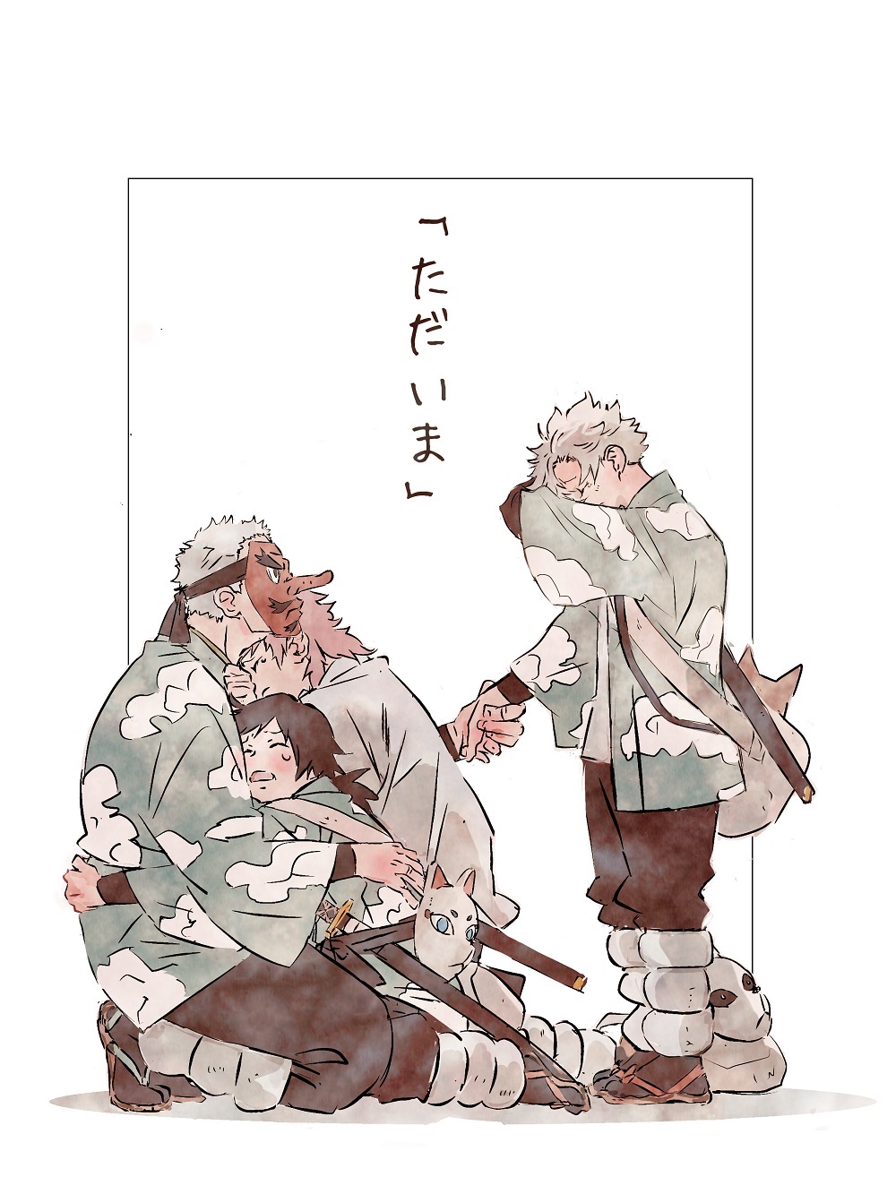 4boys, aged_down, alternate_universe, arm_up, black_pants, black_socks, blue_jacket, child