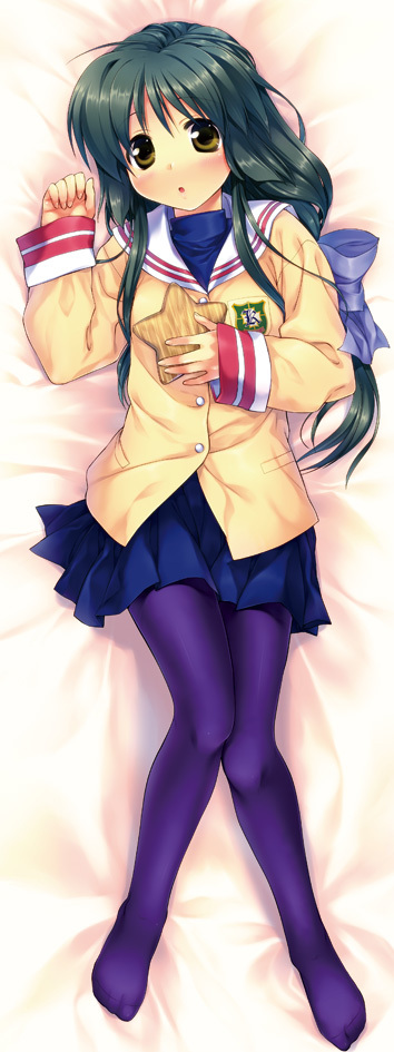 00s, brown_eyes, clannad, dakimakura_(medium), feet, full_body, green_hair, ibuki_fuuko