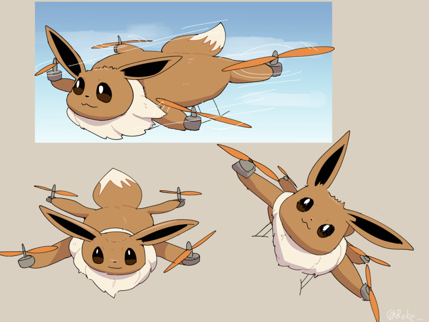:3, animal_focus, artist_name, boke-chan, brown_eyes, closed_mouth, drone, eevee