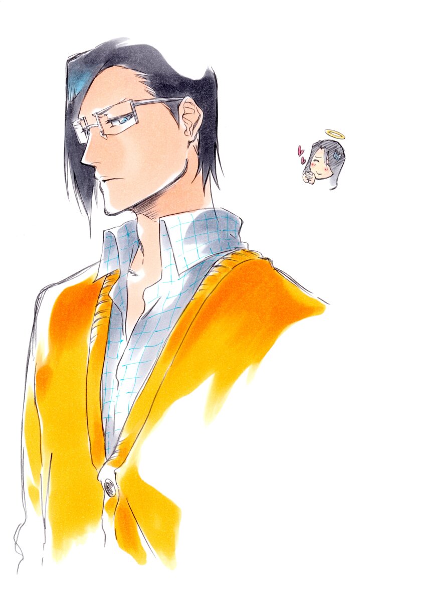 1boy, 1girl, absurdres, black_hair, bleach, blush, cardigan, closed_eyes