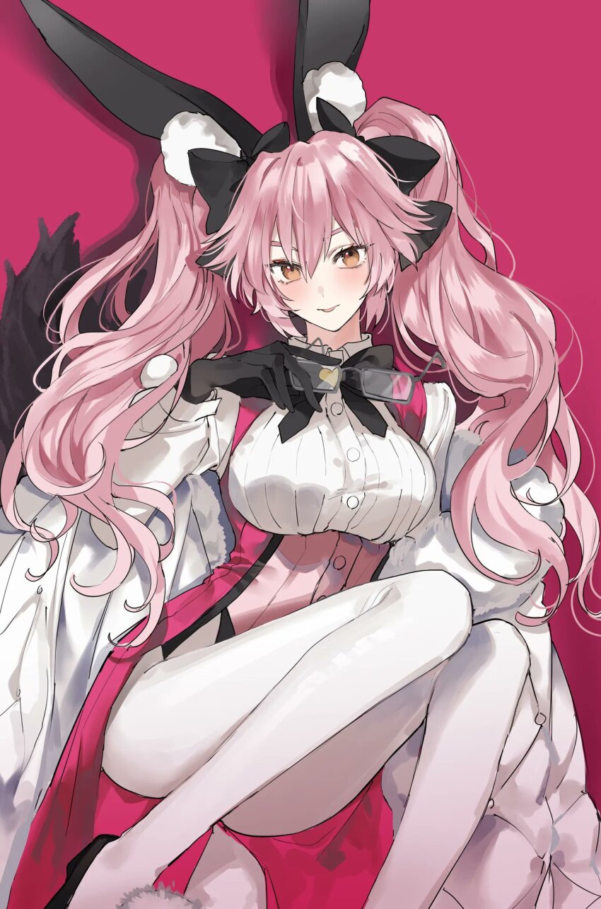 1girl, animal_ear_fluff, animal_ears, black_bow, black_gloves, blush, bow, breasts