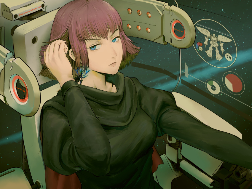 1girl, absurdres, blue_eyes, cockpit, googerm, gundam, haman_karn, highres