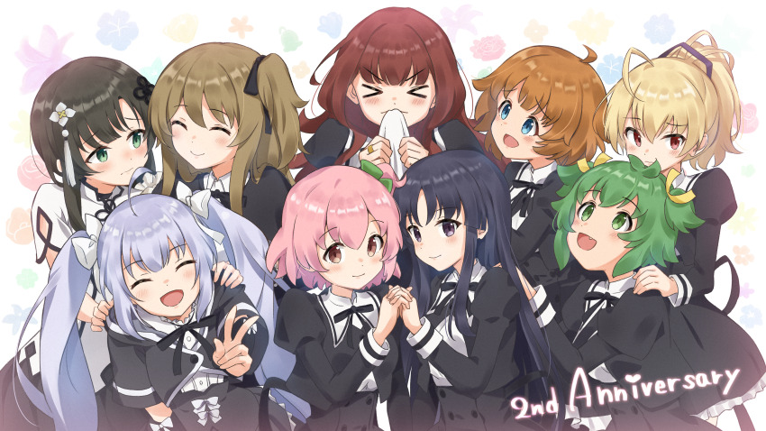 >_<, 6+girls, :d, ^_^, absurdres, ahoge, ando_tazusa, anniversary