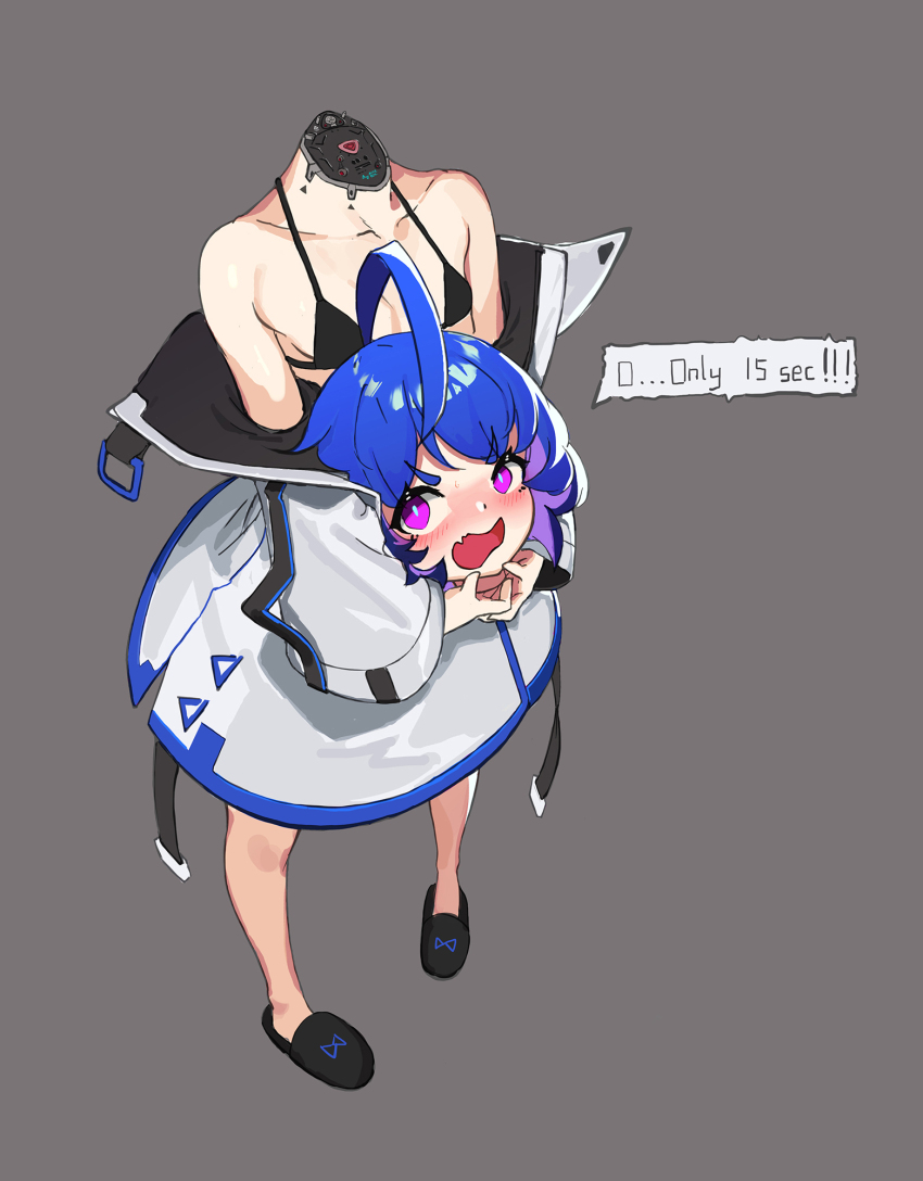 1girl, ahoge, android, bare_shoulders, bikini, black_bikini, blush, breasts