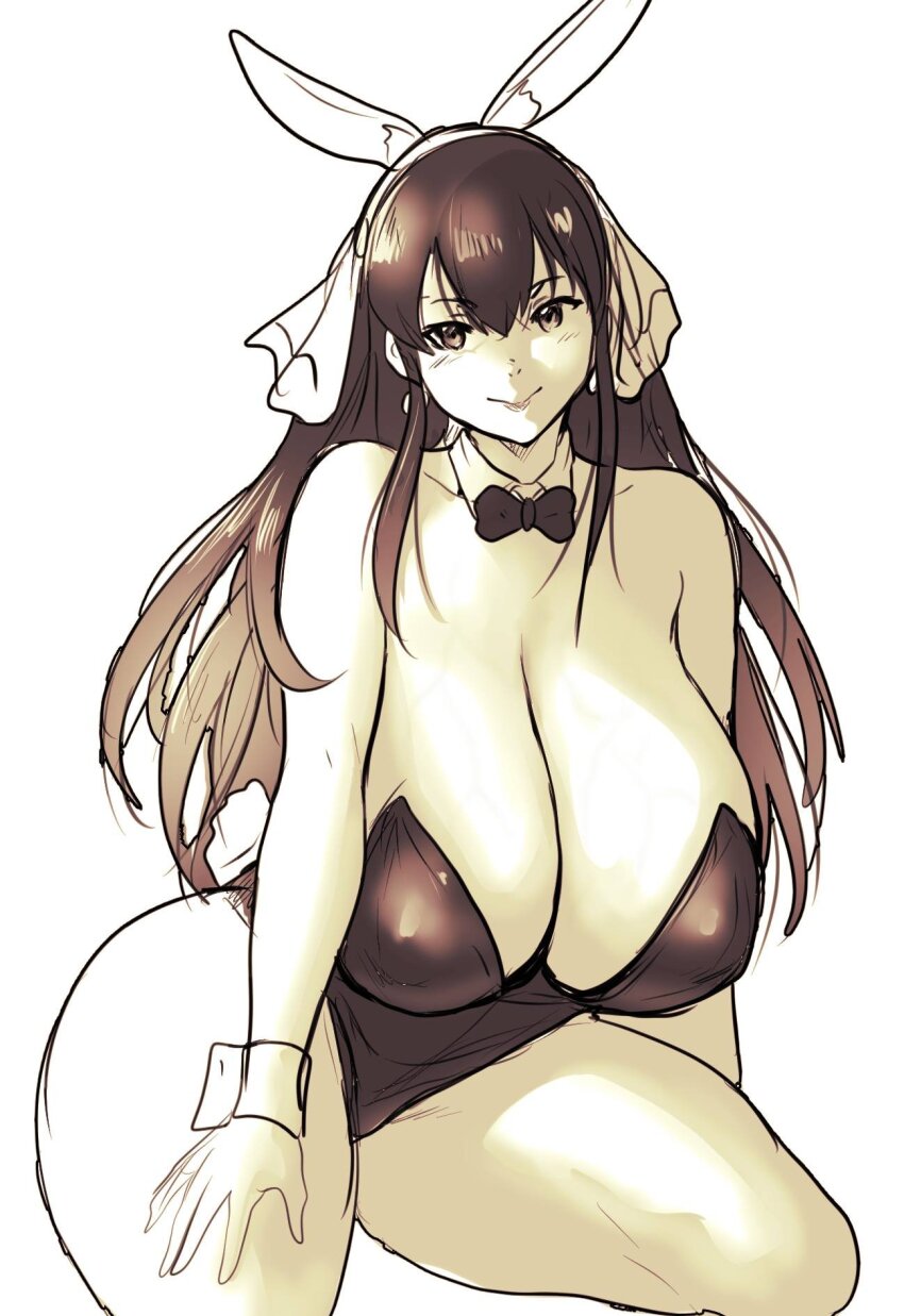 1girl, animal_ears, black_bow, black_bowtie, black_leotard, bow, bowtie, breasts